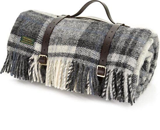 Mood_Company Picknickkleed Polo Cottage Grijs Zwart - Wol - Leren Draagset - Waterdicht - 145x183cm - Tweedmill