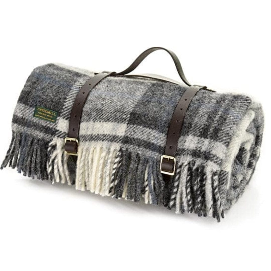 Mood_Company Picknickkleed Polo Cottage Grijs Zwart - Wol - Leren Draagset - Waterdicht - 145x183cm - Tweedmill