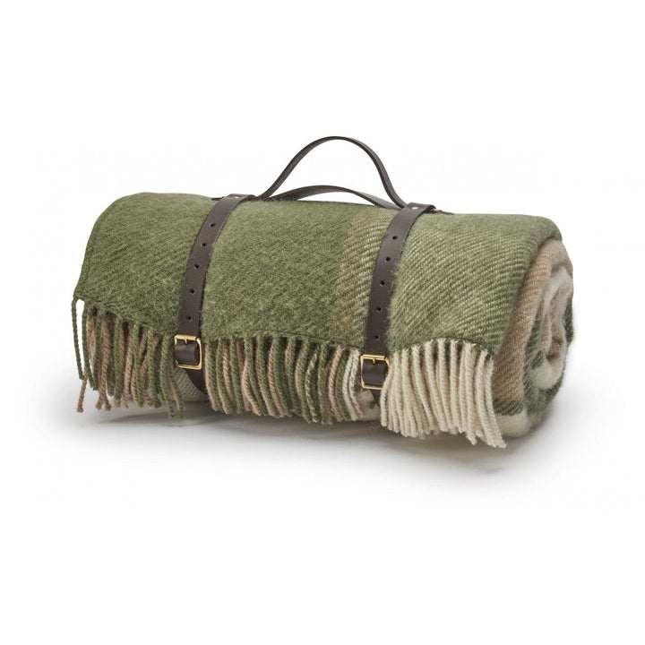 Mood_Company Picknickkleed Polo Geblokt Groen - Wol - Leren Draagset - Waterdicht - 145x183cm - Tweedmill