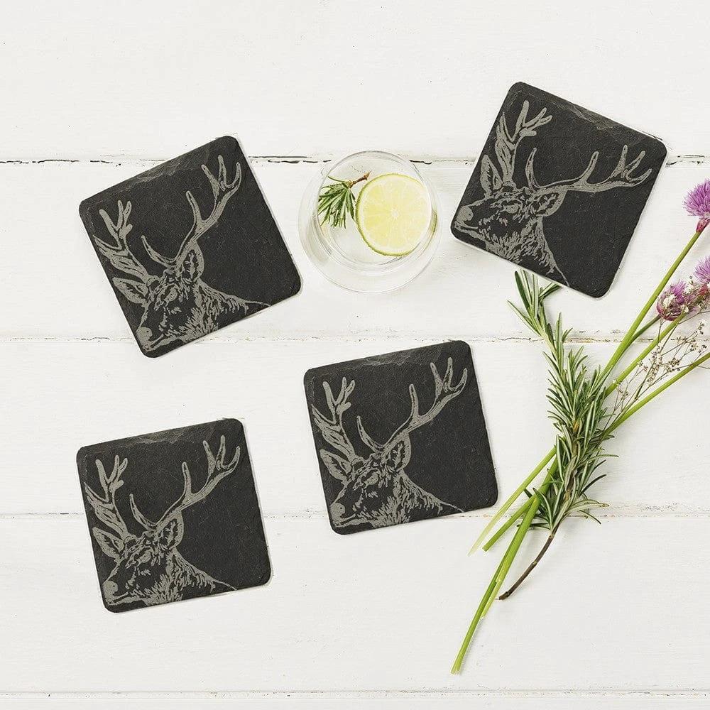 Onderzetters Edelhert - Gegraveerd - Leisteen - Just Slate Company Scotland by MoodCompanyNL