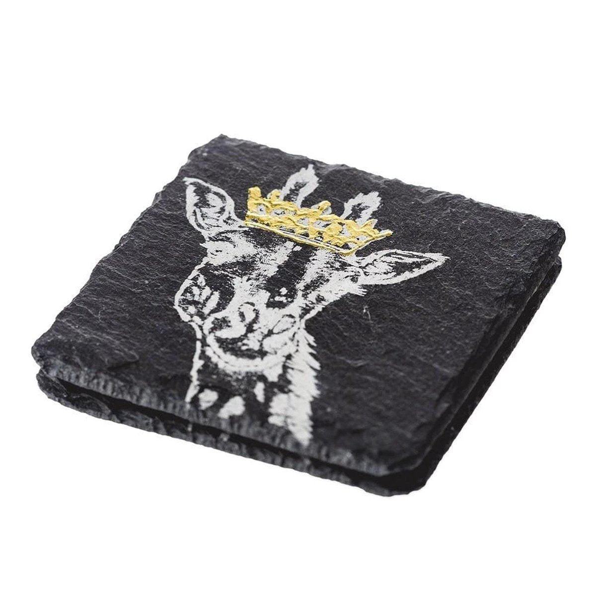Onderzetters Giraffe met gouden kroon - Gegraveerd - Leisteen - Just Slate Company Scotland by MoodCompanyNL