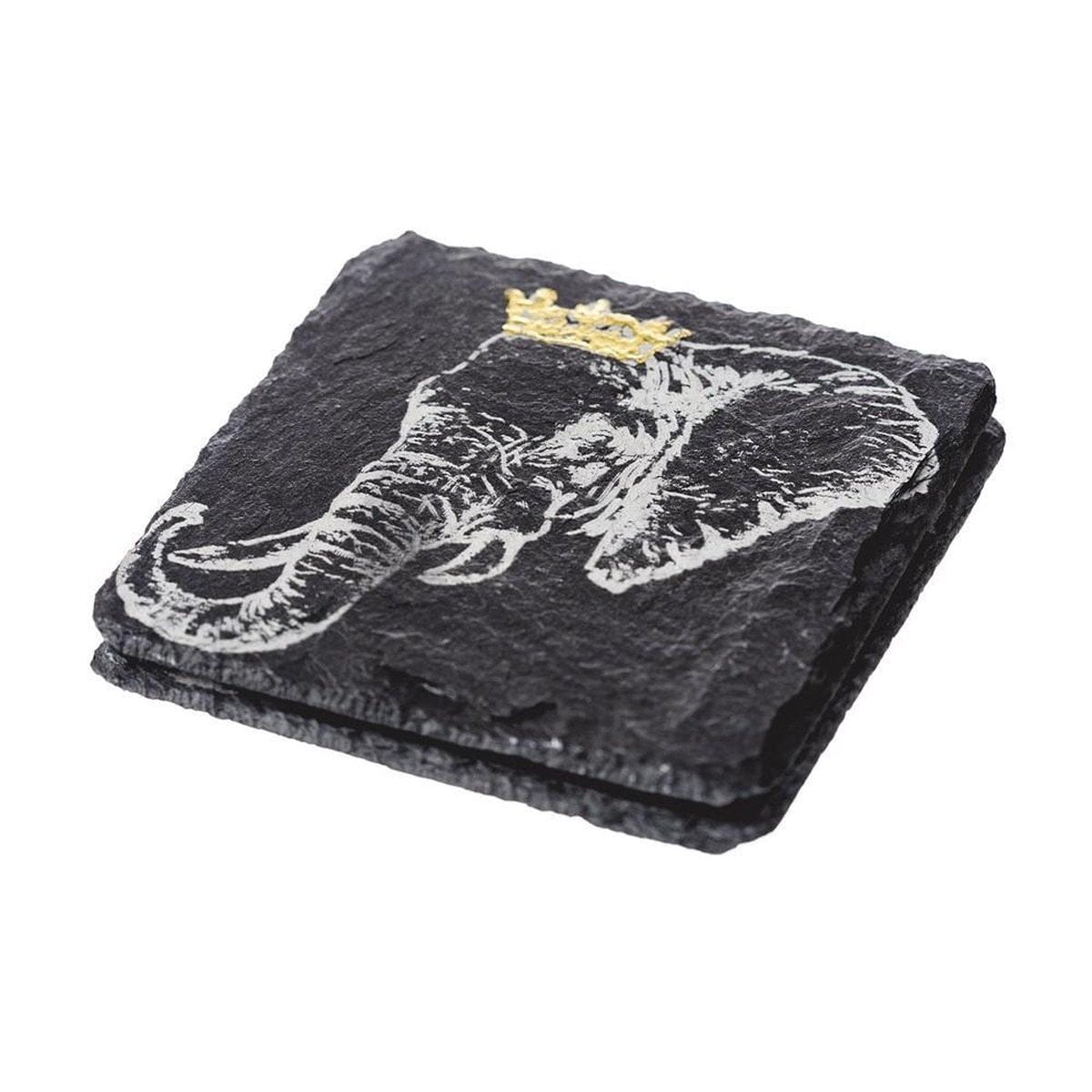 MoodCompanyNL - Onderzetters Olifant met gouden kroon - Gegraveerd - Leisteen - Just Slate Company Scotland - 5060426287213