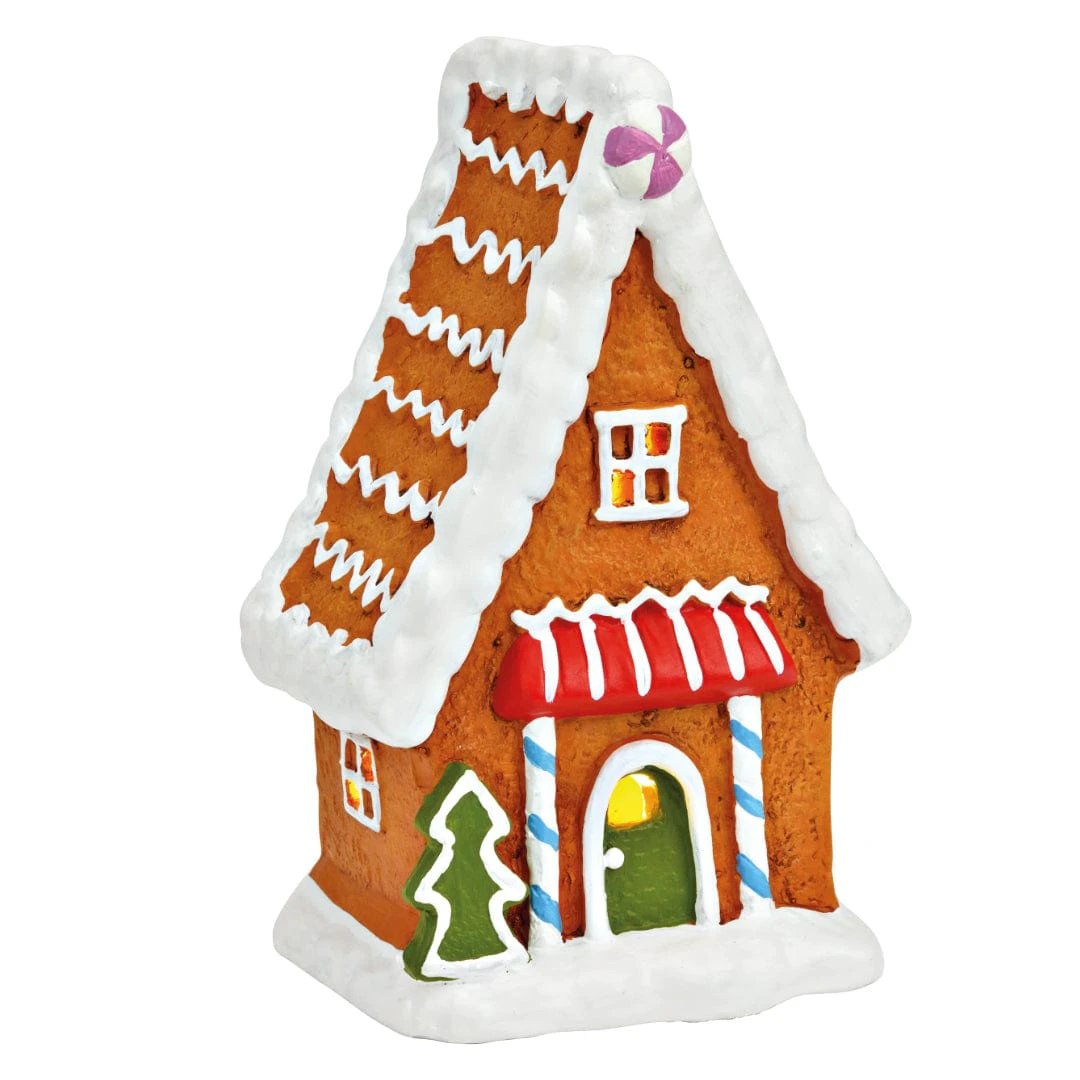 Peperkoekhuisje met LED - bruine terracotta - (B/H/D) 12x21x10cm - Wurm by MoodCompanyNL