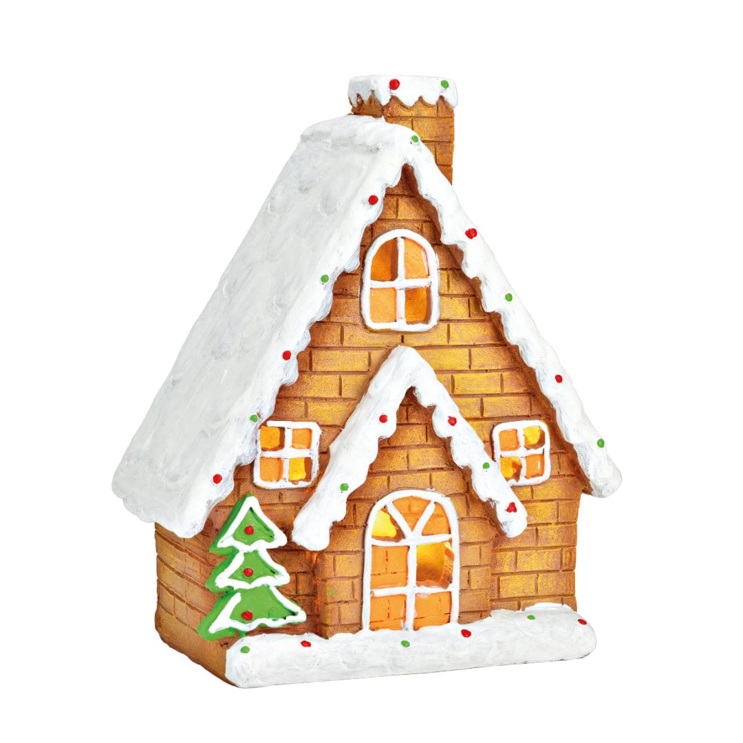 Mood Company - Peperkoekhuisje met LED - poly bruin - (B/H/D) 19x23x11cm - Wurm - 4007698581002