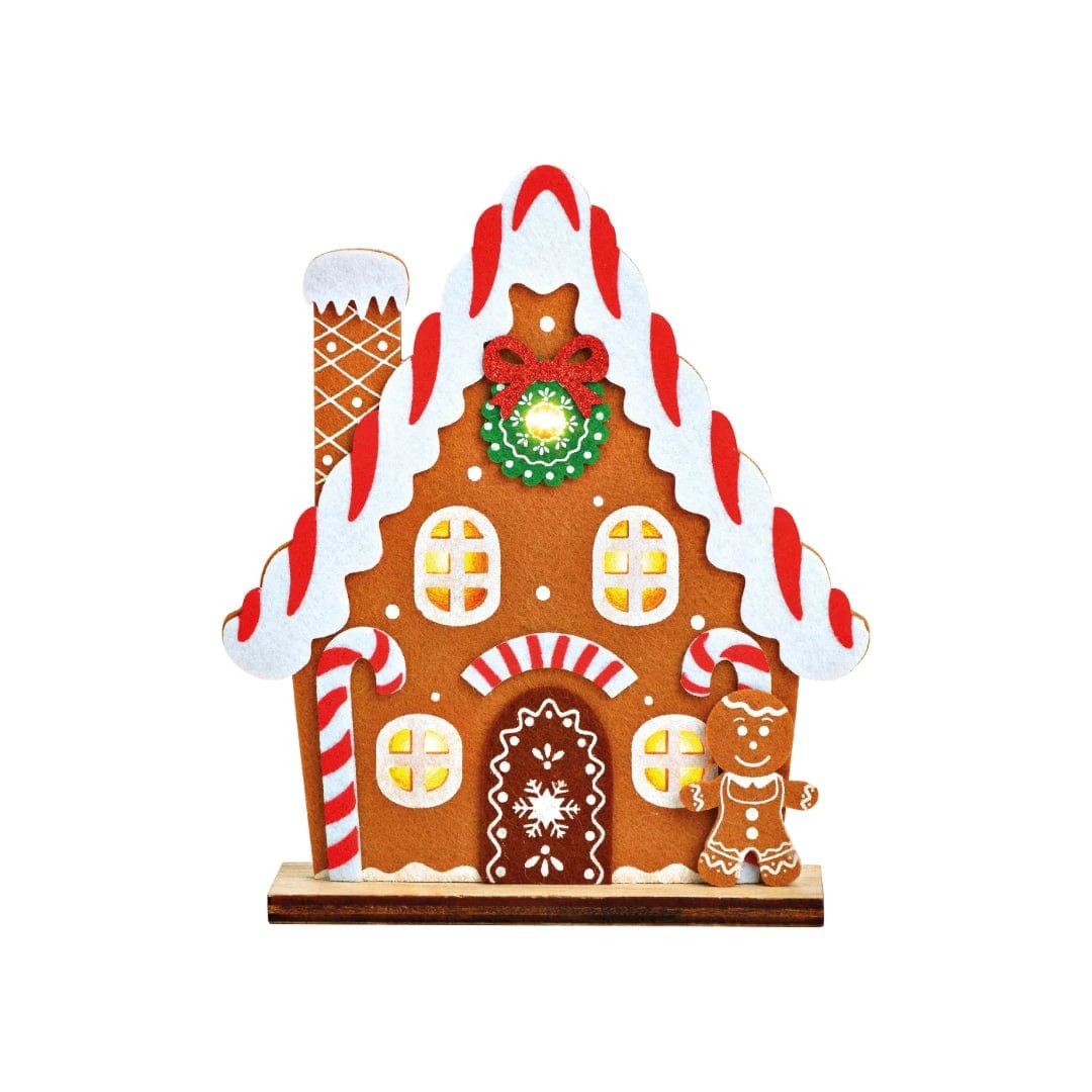 Peperkoekhuisstandaard vilt bruin met LED, Hoogte 17 cm by MoodCompanyNL