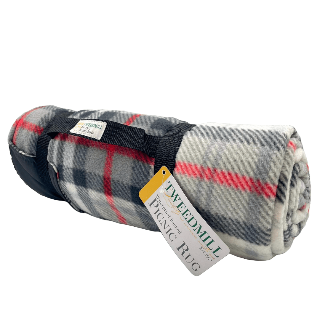MoodCompanyNL - Picknickkleed Grijs Rood Geruit - Fleece - Waterdicht - 145x145cm - Tweedmill - 5060674579696