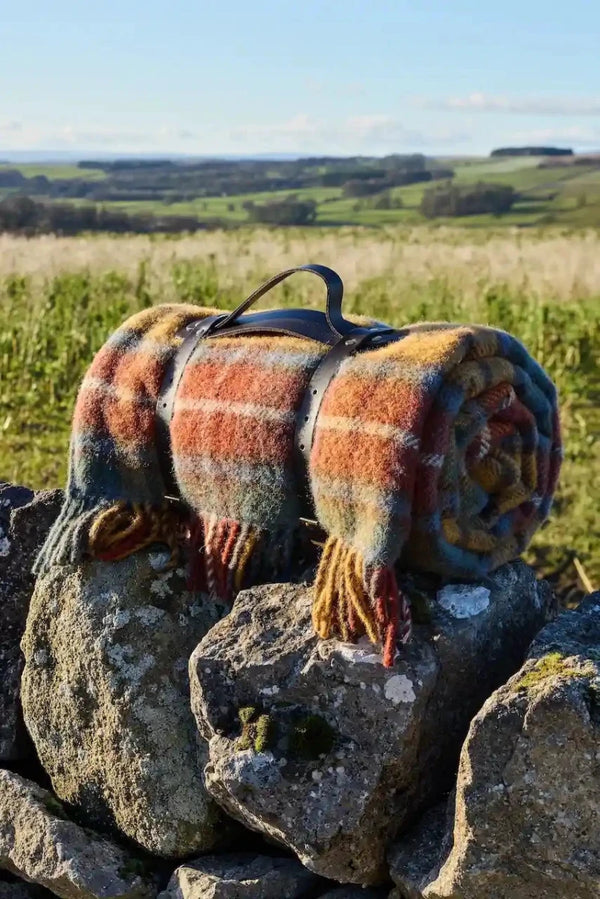 Mood Company - Picknickkleed Polo Antique Buchanan - Wol - Leren Draagset - Waterdicht - 145x183cm - Tweedmill - 5060674574608