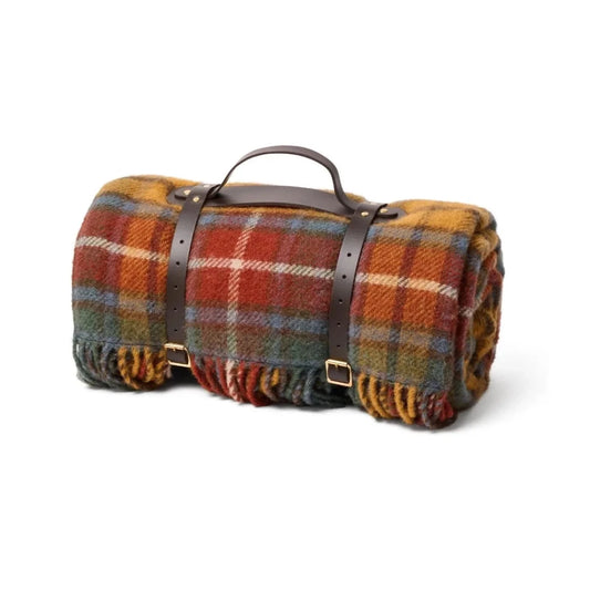 Mood Company - Picknickkleed Polo Antique Buchanan - Wol - Leren Draagset - Waterdicht - 145x183cm - Tweedmill - 5060674574608