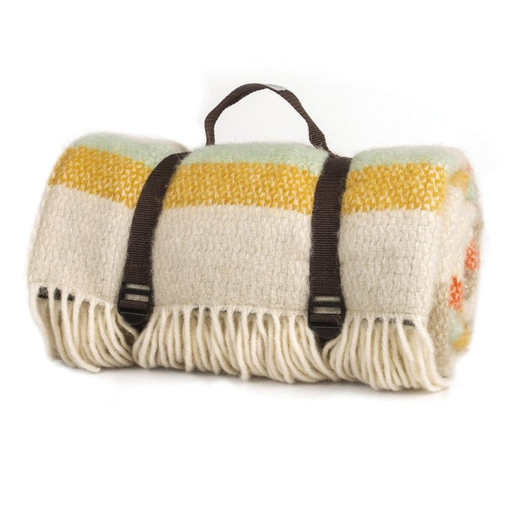 MoodCompanyNL - Picknickkleed Polo Gestreept Spring - Wol - Leren Draagset - Waterdicht - 145x183cm - Tweedmill - 5060674579689