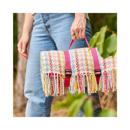 Mood Company - Picknickkleed Polo Houndstooth Iris Roze - Wol - Waterdicht - 145x183cm - Tweedmill - 5060958308349