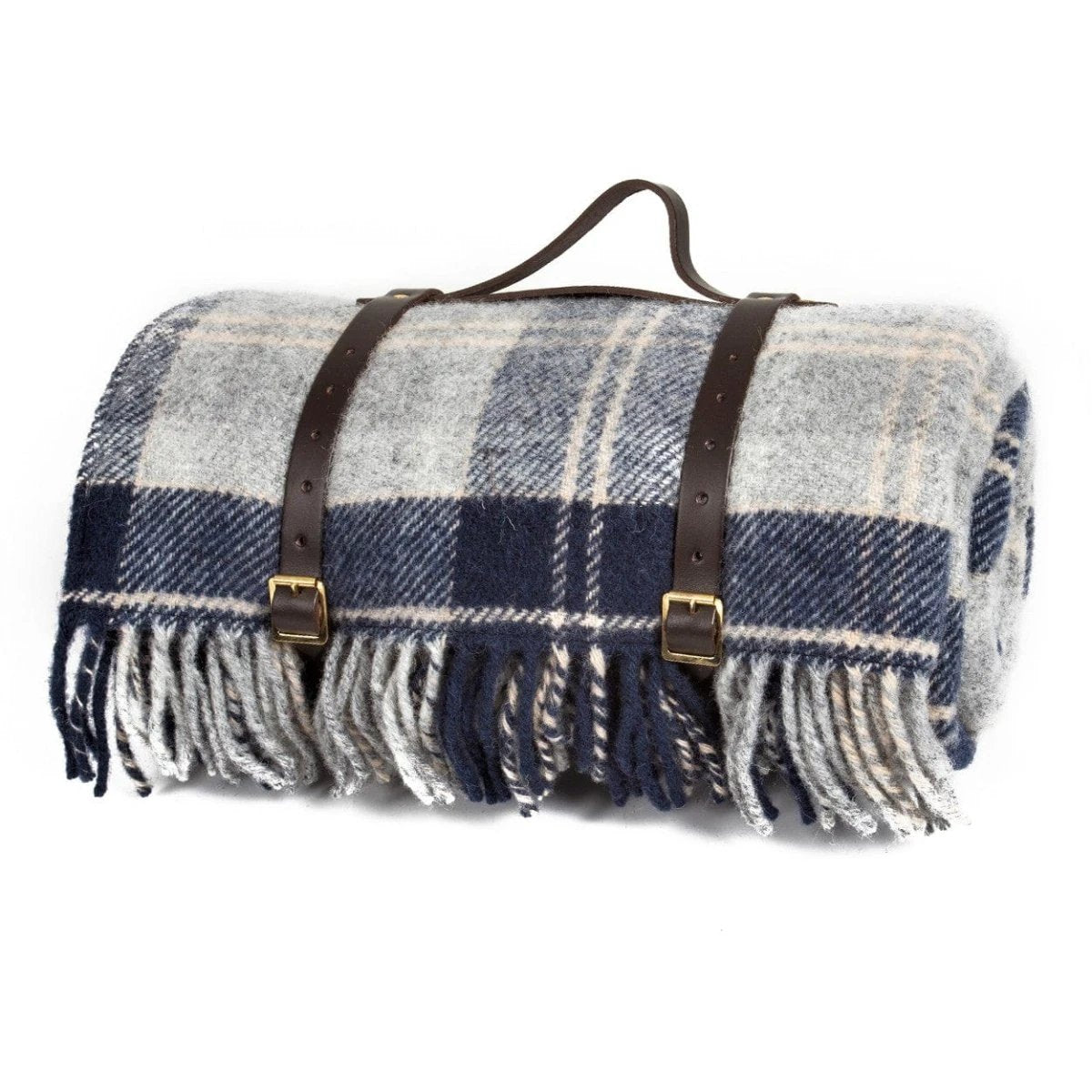 Picknickkleed Polo Tartan Navy Bannockbane - Wol - Leren Draagset - Waterdicht - 145x183cm - Tweedmill by MoodCompanyNL