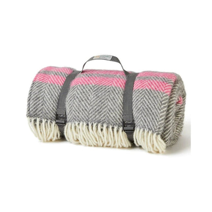 Picknickkleed Polo Visgraat Grijs met Roze strepen - Wol - Waterdicht - 145x183cm - Tweedmill by MoodCompanyNL
