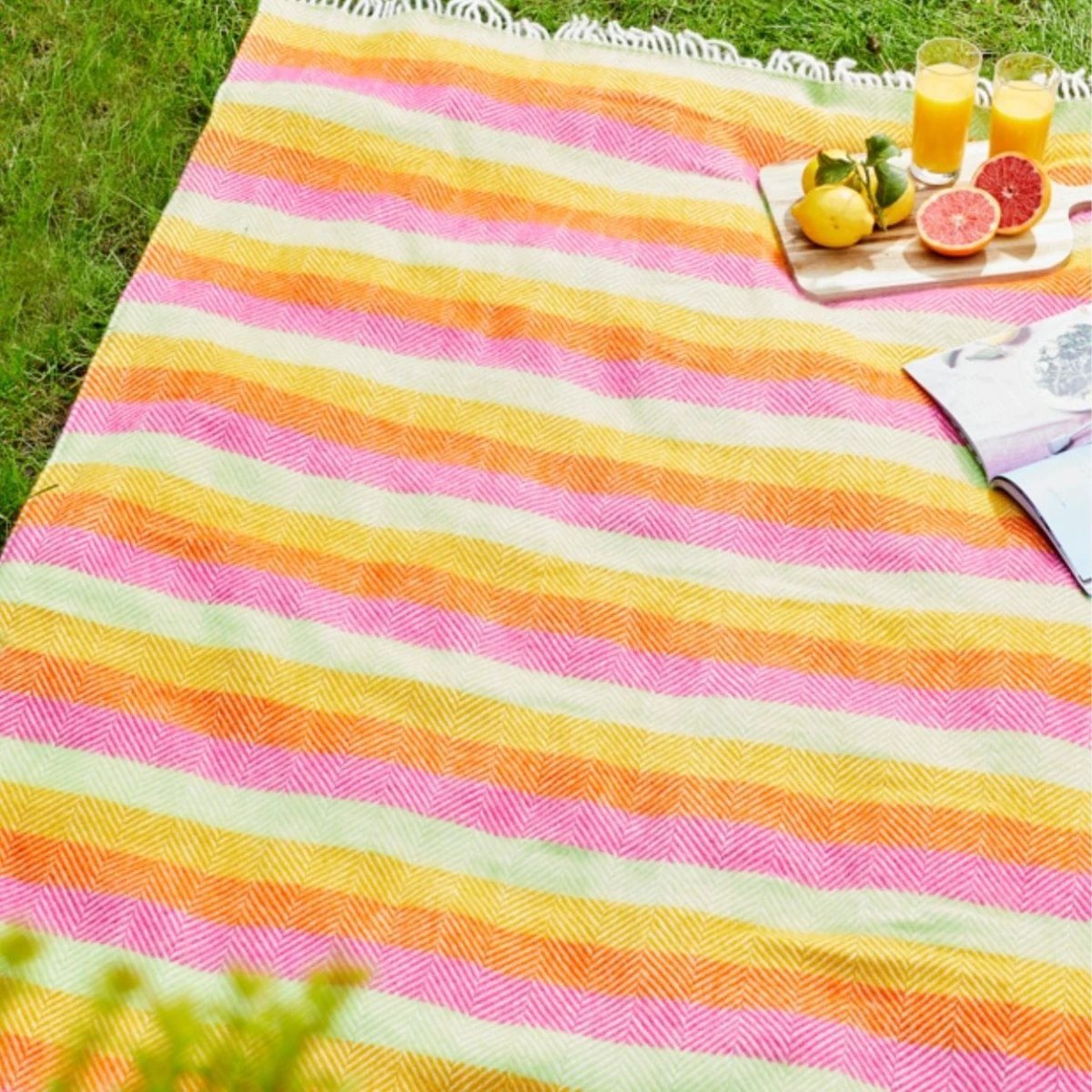 Picknickkleed Polo Visgraat Vrolijk Gestreept - Wol - Waterdicht - 145x183cm - Tweedmill by MoodCompanyNL