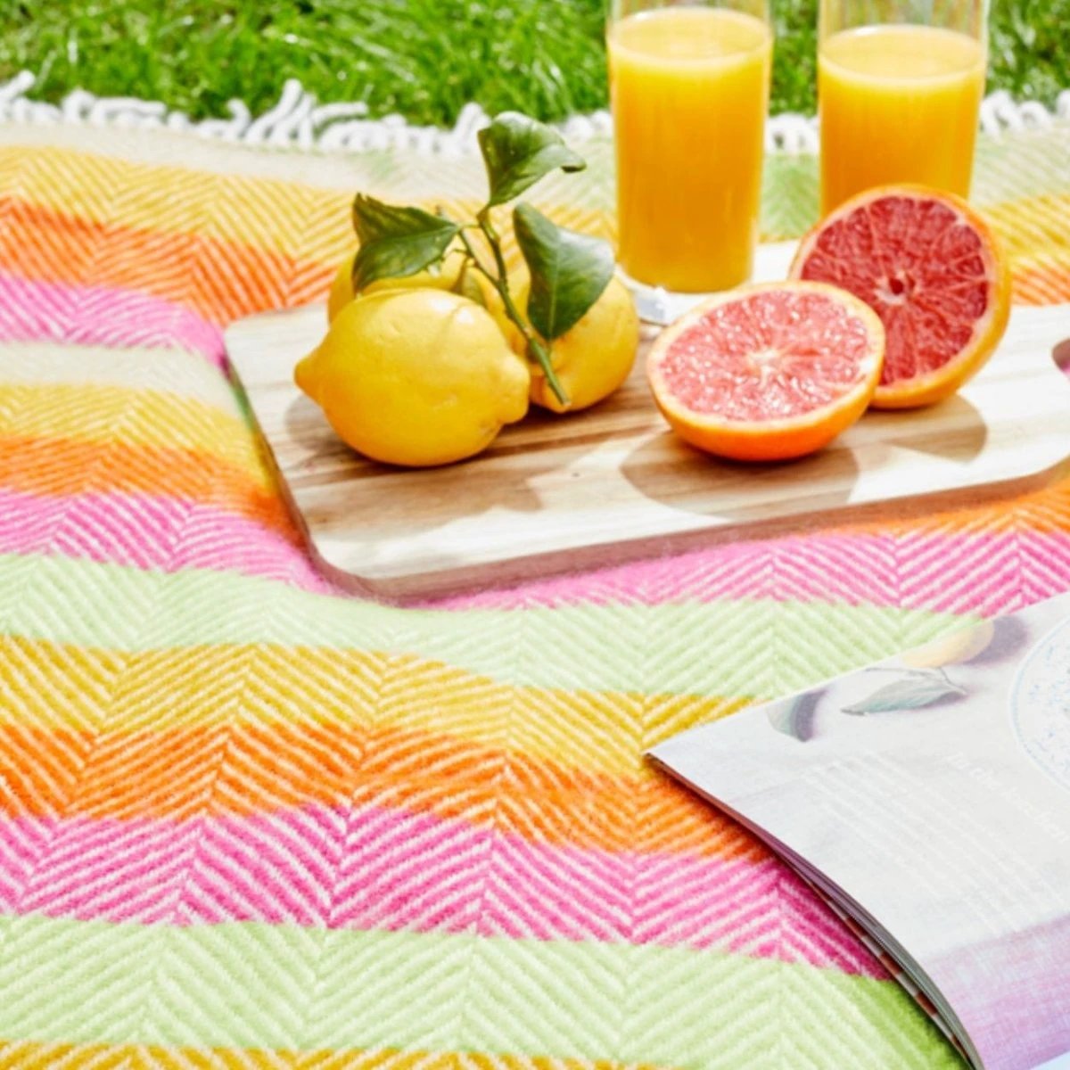 Picknickkleed Polo Visgraat Vrolijk Gestreept - Wol - Waterdicht - 145x183cm - Tweedmill by MoodCompanyNL