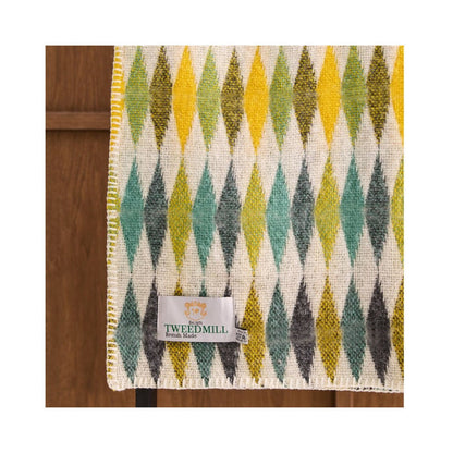 Mood Company - Plaid Harlequin Yellow Geel met Festonsteek - 140x200 - Nieuw Wol - Tweedmill UK - 5060958308301