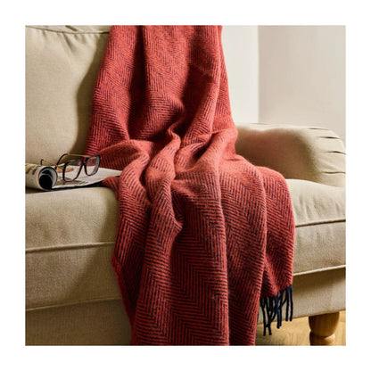 Plaid Herringbone Flamingo & Navy - 150x183 - Nieuw Wol - Tweedmill UK by Mood Company