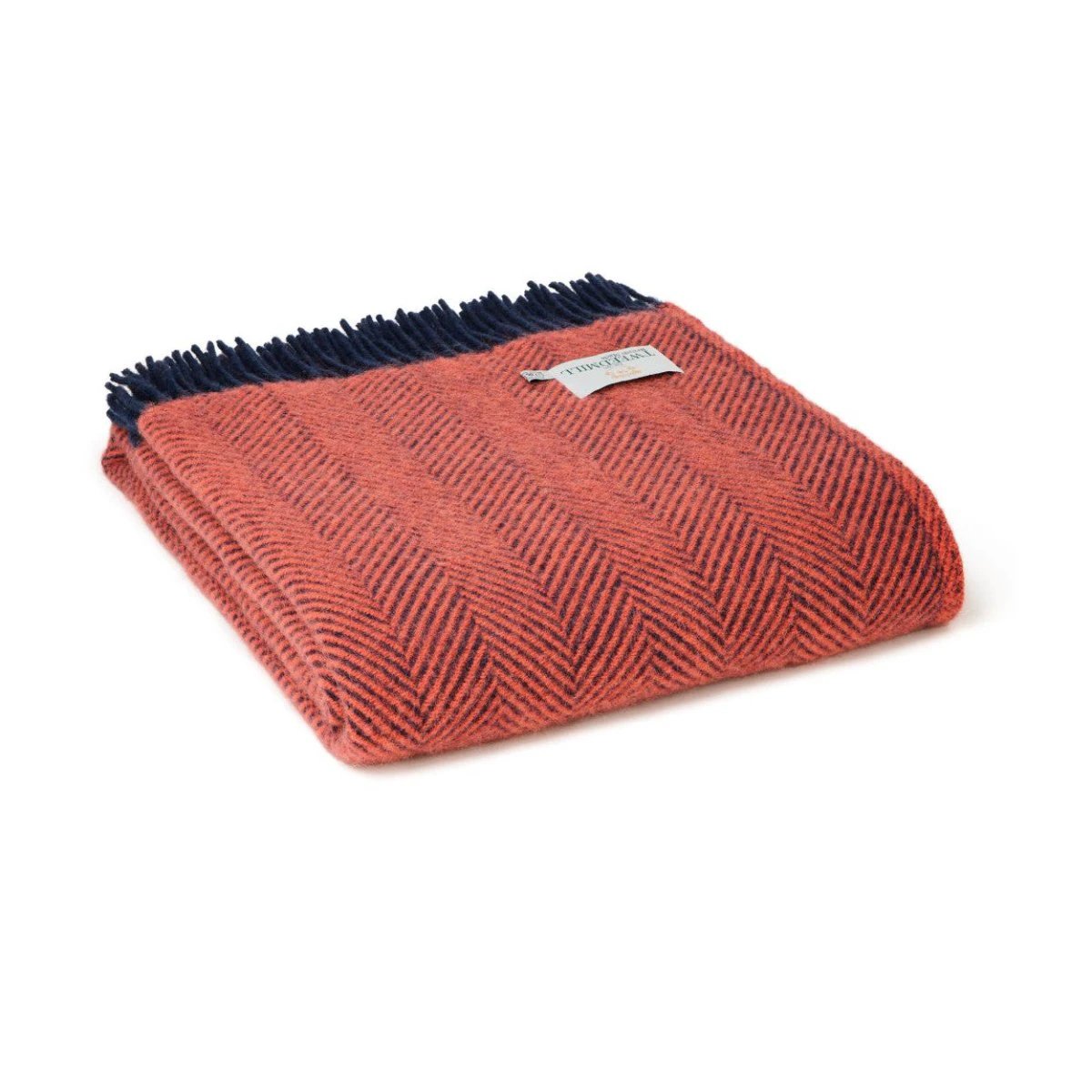 Plaid Herringbone Flamingo & Navy - 150x183 - Nieuw Wol - Tweedmill UK by Mood Company