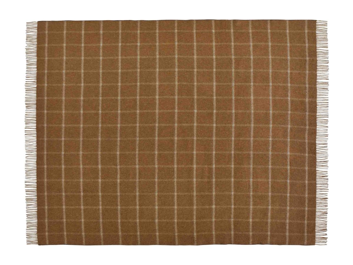 Mood Company - Plaid Visgraat Geblokt Camel/Chocolade - Country Side Collection - Merino Lamswol - 140x185 - Bronte by Moon Scotland - 6151220422456