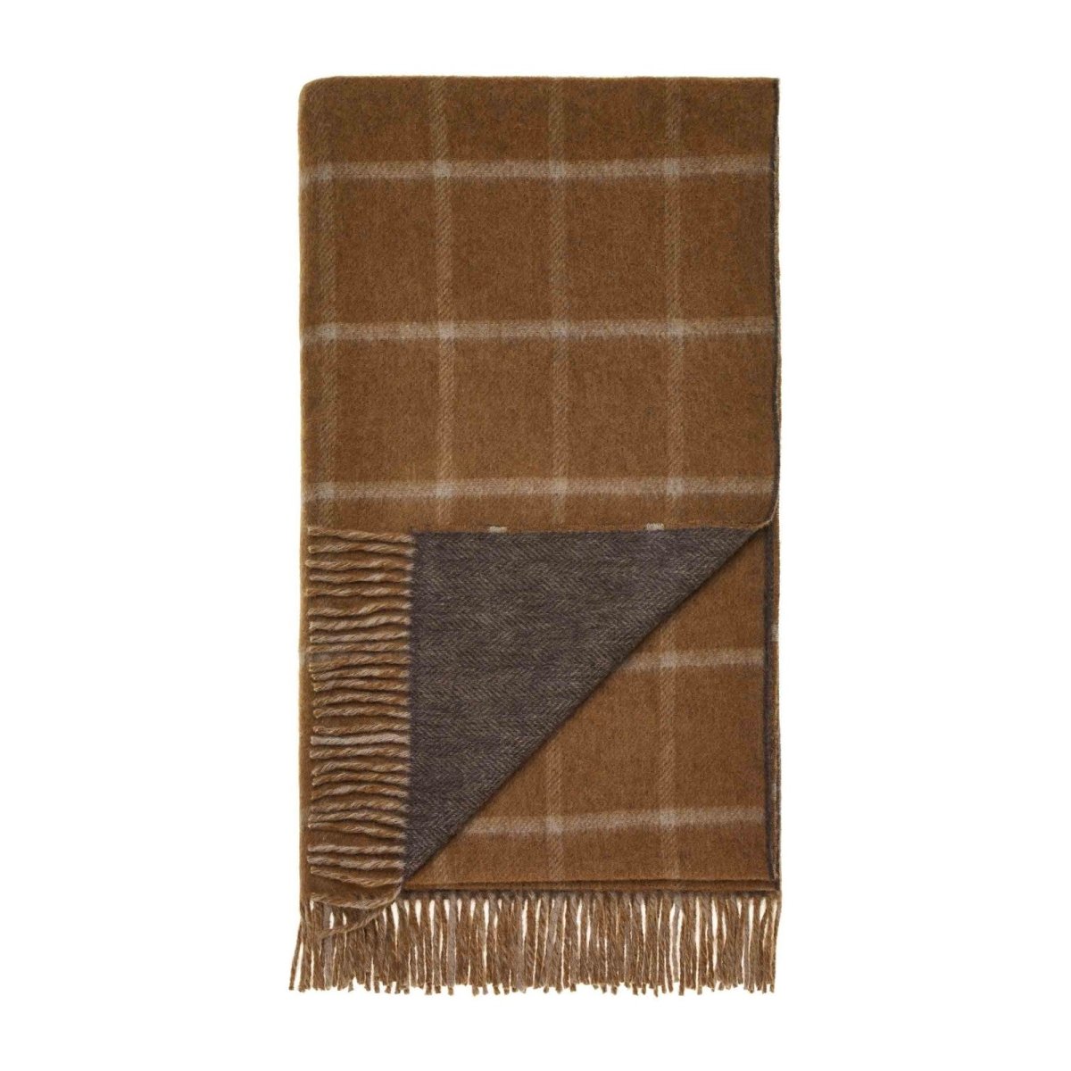 Mood Company - Plaid Visgraat Geblokt Camel/Chocolade - Country Side Collection - Merino Lamswol - 140x185 - Bronte by Moon Scotland - 6151220422456