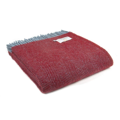 Plaid Visgraat Rood en Blauw (Strawberry & Petrol) - 150x183 - Nieuw Wol - Tweedmill UK by MoodCompanyNL