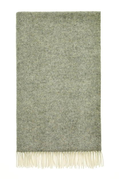 MoodCompanyNL - Plaid Visgraat Vintage Grijs - Shetland Lamswol - 140x185 - Bronte by Moon Scotland - 5057900121484