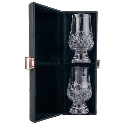 MoodCompanyNL - Reisset met 2 Cut Whiskyglazen - Leren houder - Loodkristal - Glencairn Crystal Scotland - 0884513000388