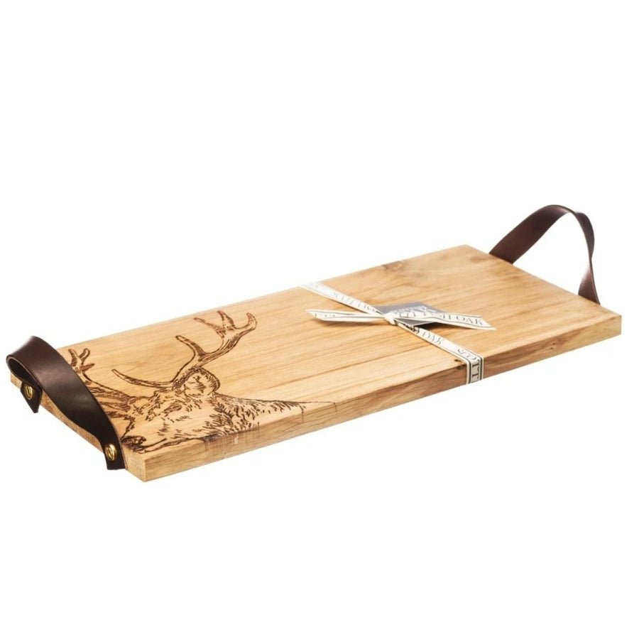 Mood Company - Serveerplank Edelhert met leren handvatten - 45x20 - Schots Eikenhout - Scottish Made - 5060426286759