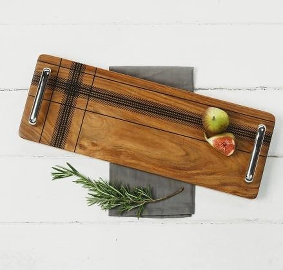 Serveerplank met Schotse tartan design - 42x15 - Sheesham hout - Just Slate Company Scotland by MoodCompanyNL