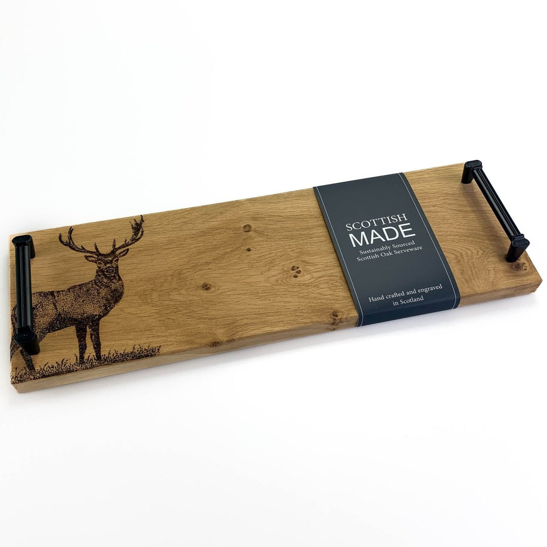 Mood Company - Serveerplank met stalen handvatten Koninklijke Edelhert - 45x15 - Schots Eikenhout - Scottish Made - 5060949550139