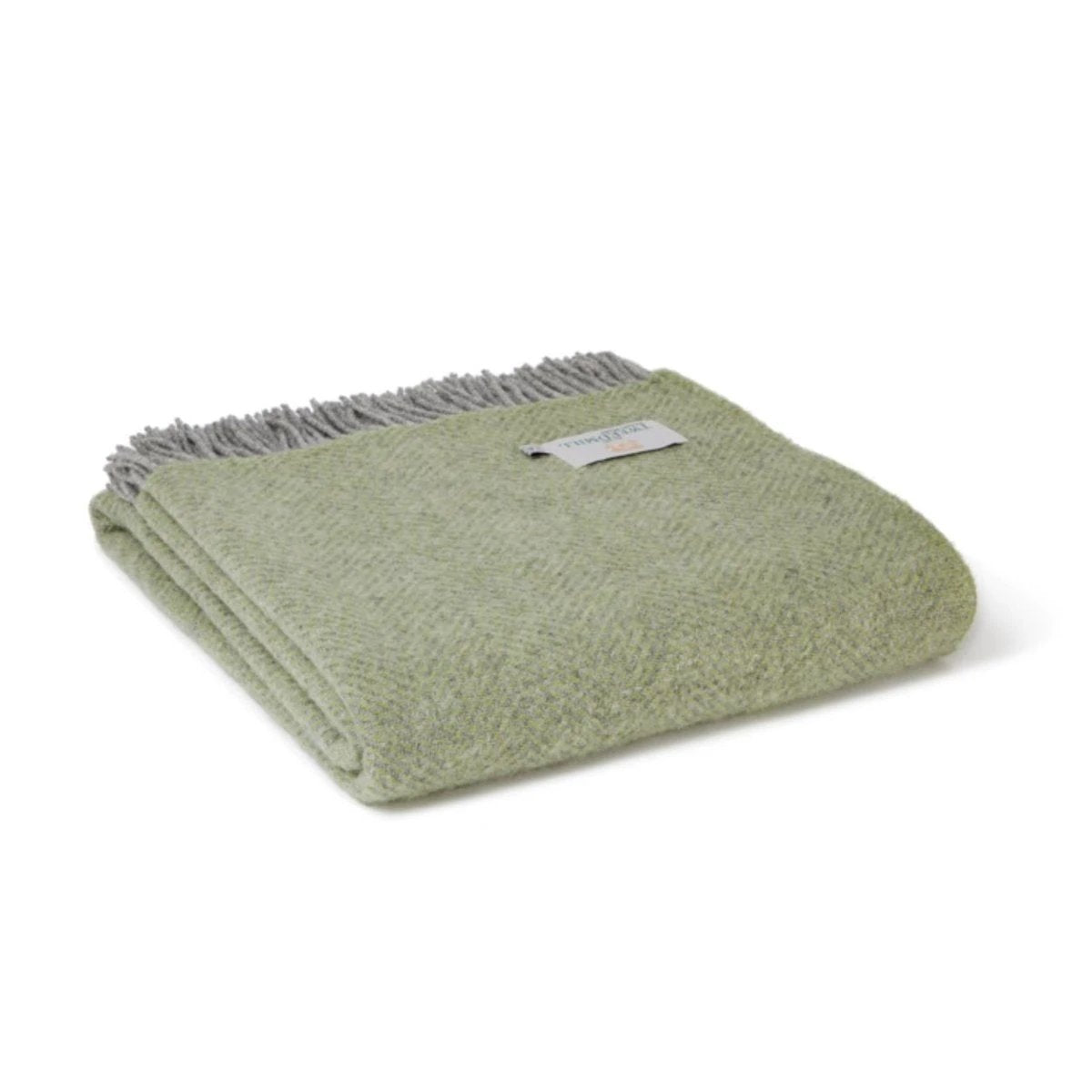 Sprei Visgraat Varen Groen met Grijs - 140x240 - Nieuw Wol - Tweedmill UK by MoodCompanyNL