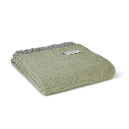 Sprei Visgraat Varen Groen met Grijs - 140x240 - Nieuw Wol - Tweedmill UK by MoodCompanyNL