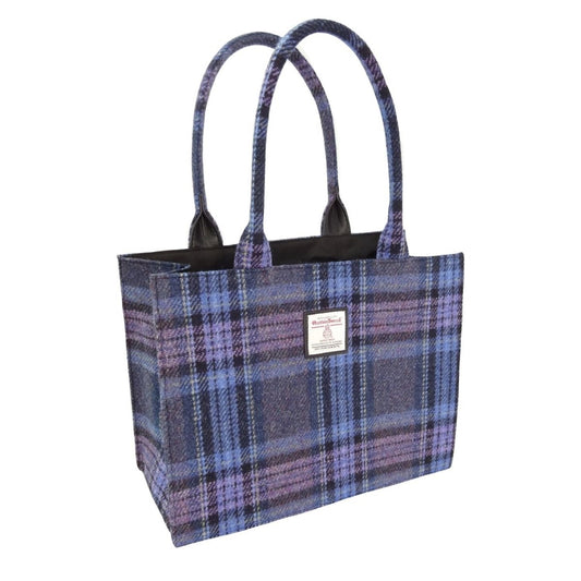 Mood Company - Tas Harris Tweed Shopper Glencoe Blue & Purple Stewart Tartan - 36x49x16 - Glen Appin of Scotland - 5061035014320