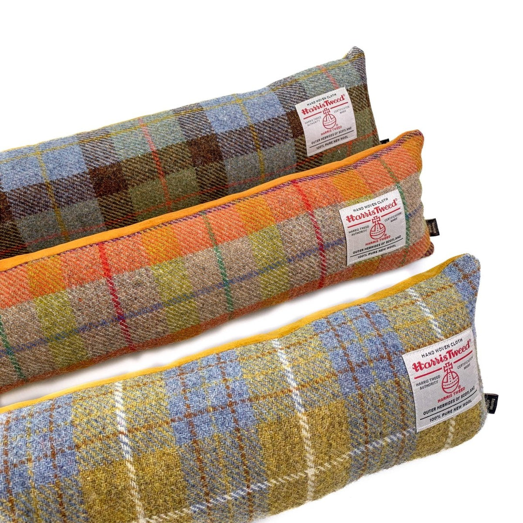 MoodCompanyNL - Tochtstopper Mosterdgeel Blauw - Harris Tweed - Verzwaard - 95 - 100 cm - Handgemaakt in Schotland - Caroline Wolfe Murray - 6095632538551