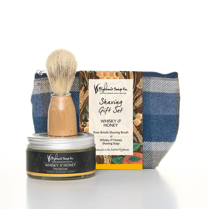 MoodCompanyNL - Whisky & Honey – Warm & Zoet - Scheerset - Scheerzeep, kwast en toilettas - 5060614511038